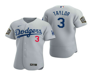 Men Los Angeles Dodgers #3 Chris Taylor Gray 2020 World Series Authentic Flex Nike Jersey->los angeles dodgers->MLB Jersey